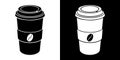 Delicious coffee paper cup icon On white and black background.